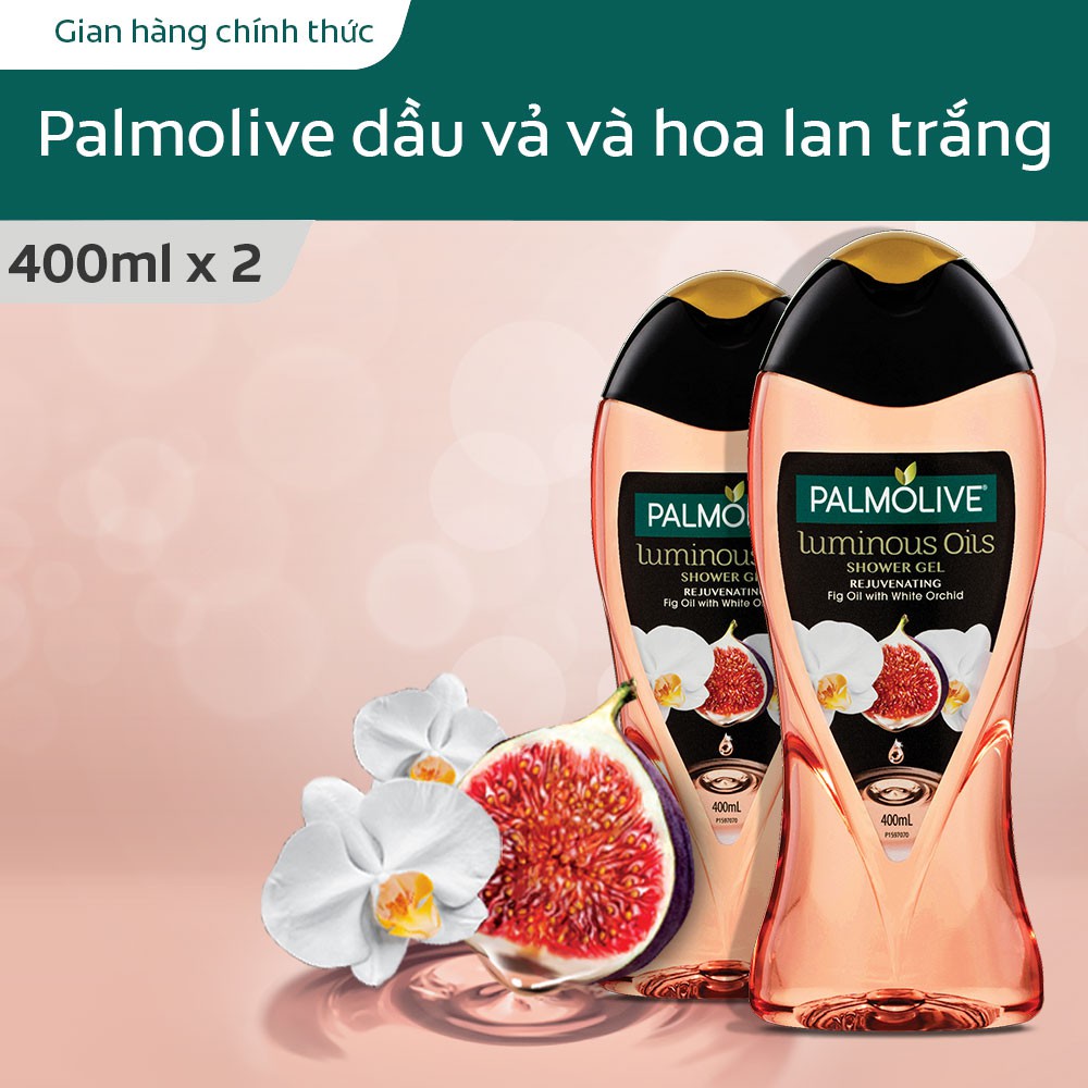 Bộ 2 sữa tắm dưỡng ẩm Palmolive Luminous tinh dầu thiên nhiên từ trái vả và hoa lan trắng 400ml