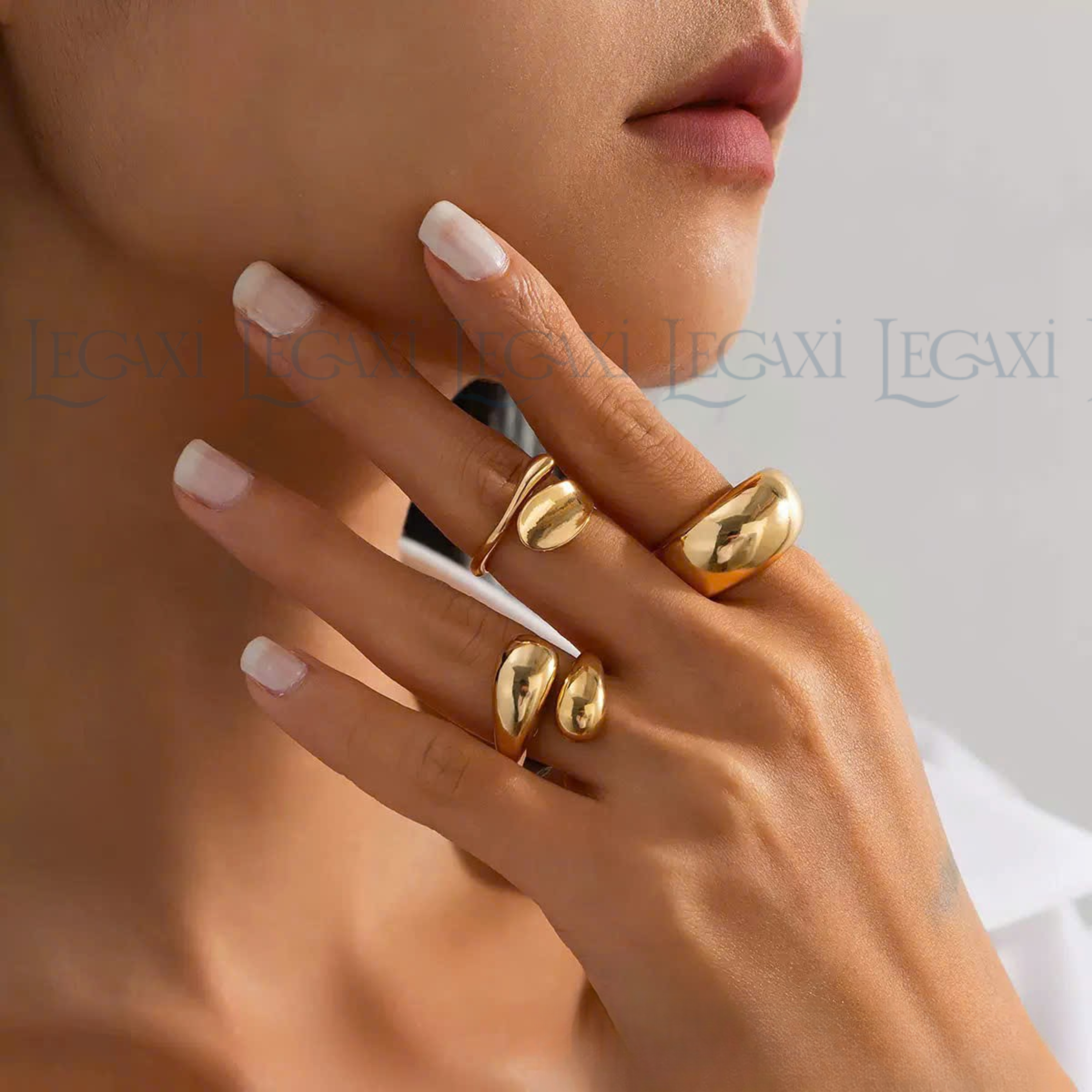 Set Nhẫn Hở Trơn Màu Vàng Kiểu Vòng Cung Bằng Kim Loại Phong Cách Âu Mỹ Phụ Kiện Thời Trang Cho Nữ