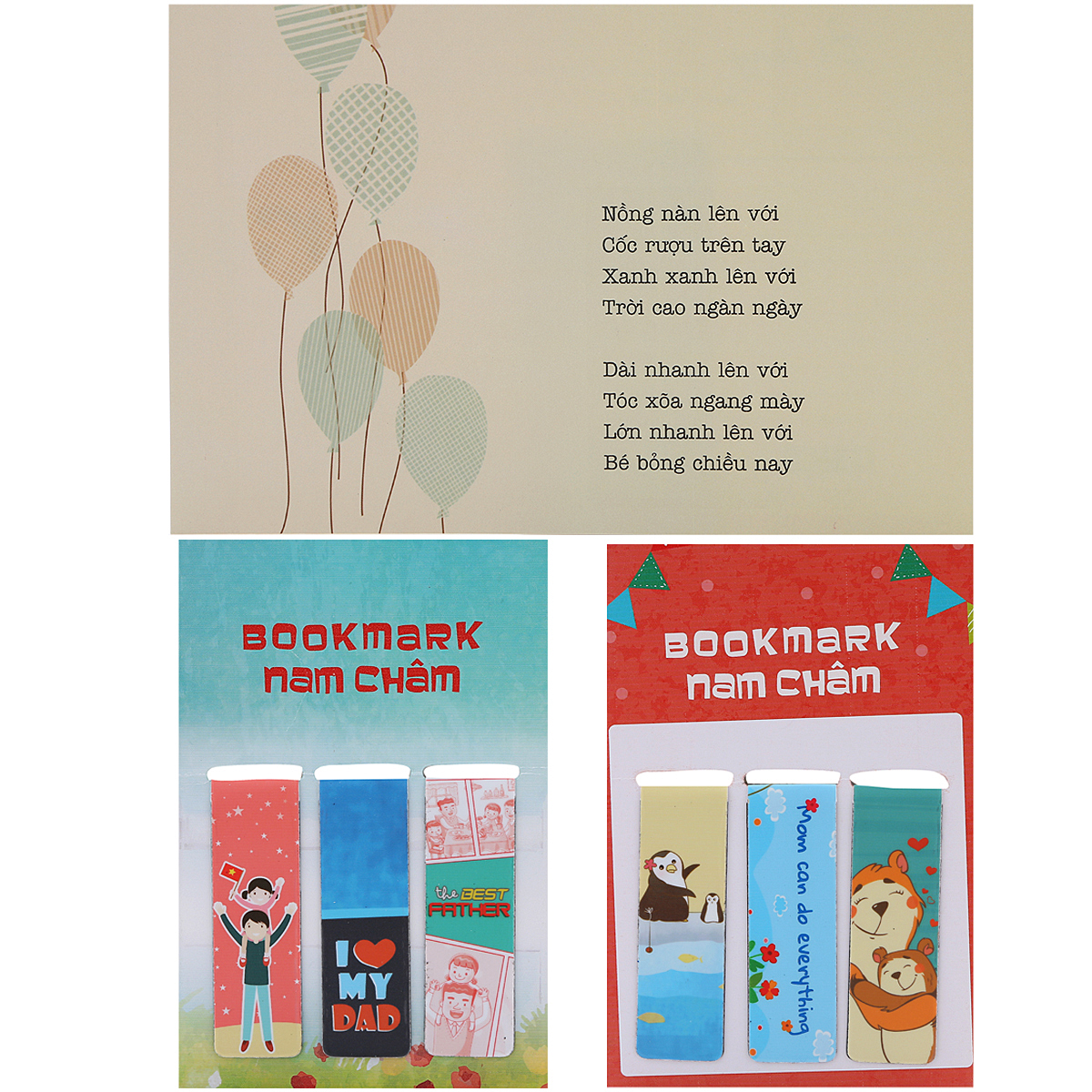 Combo Bookmark Nam Châm Bộ 3 Dad &amp; Mom (Tặng Kèm Postcard Bé Bỏng)
