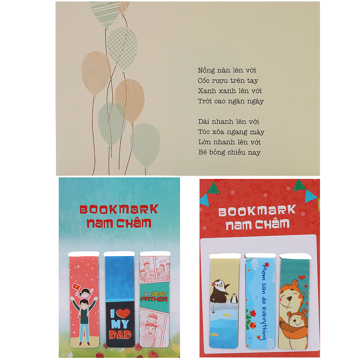 Combo Bookmark Nam Châm Bộ 3 Dad &amp; Mom (Tặng Kèm Postcard Bé Bỏng)
