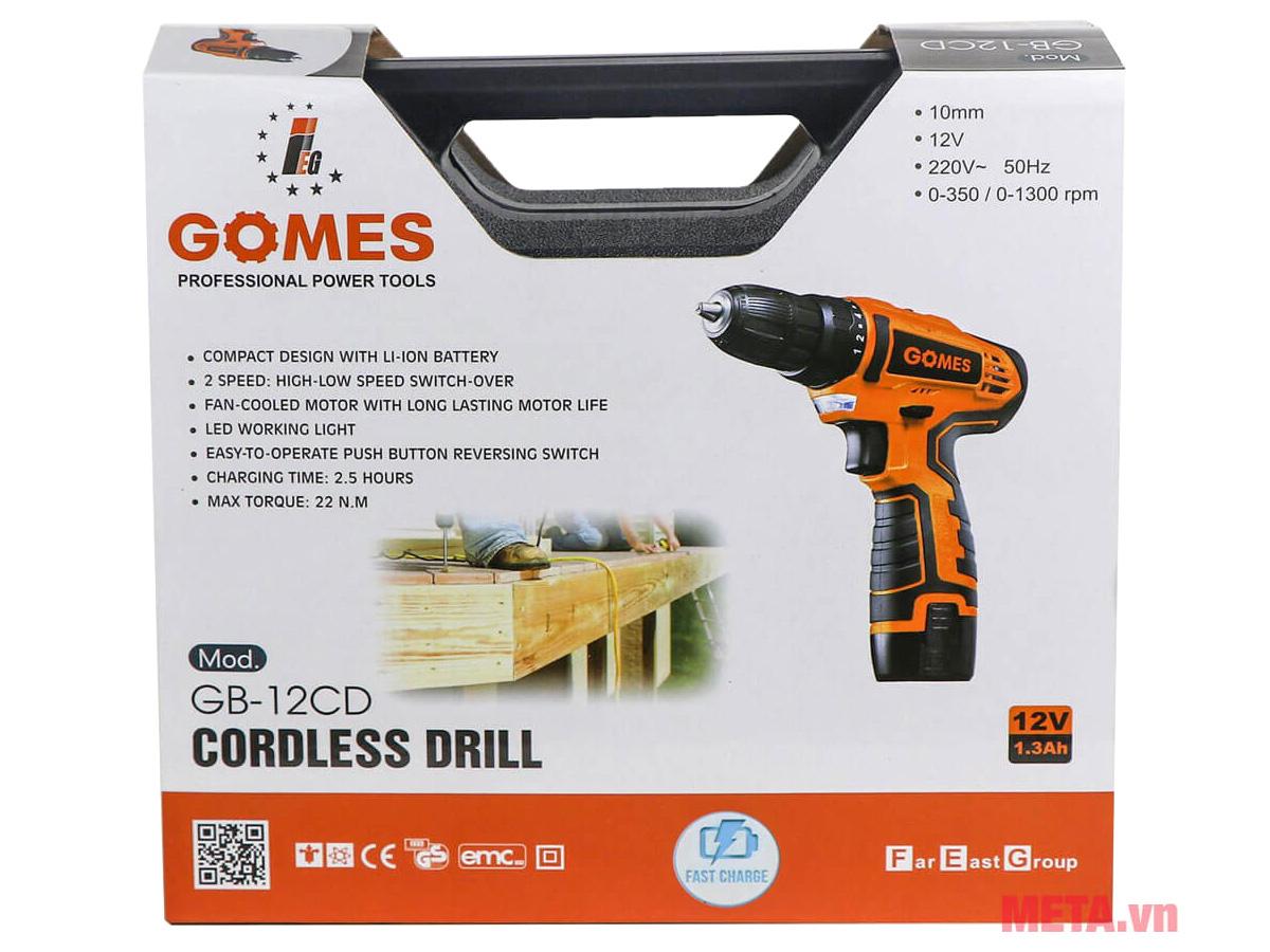 MÁY KHOAN BẮT VÍT DÙNG PIN 12V GOMES GB-12CD - HÀNG CHÍNH HÃNG