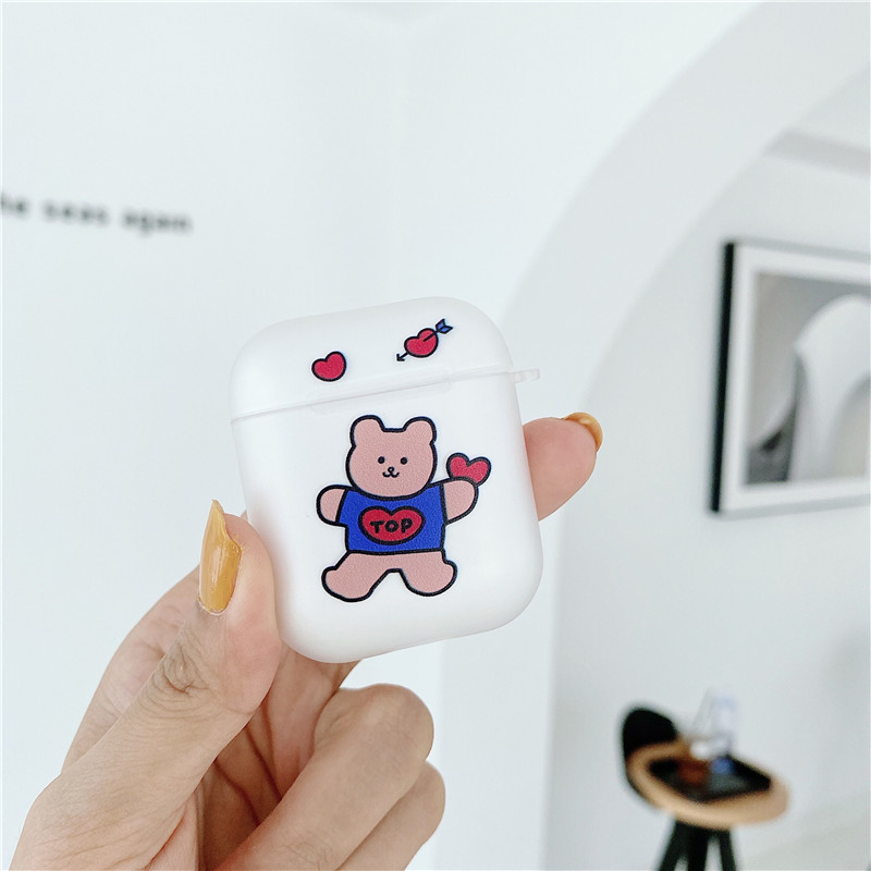 Bao ốp vỏ dành cho airpods 1/2/pro nhám trắng in hình gấu cute