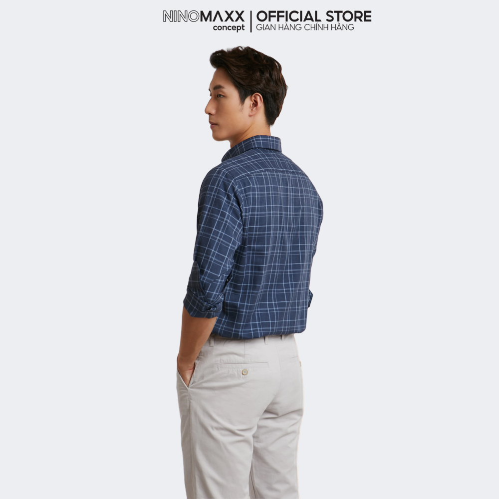 Ninomaxx Áo sơ mi nam kẻ sọc tay dài Slim Fit 2011068