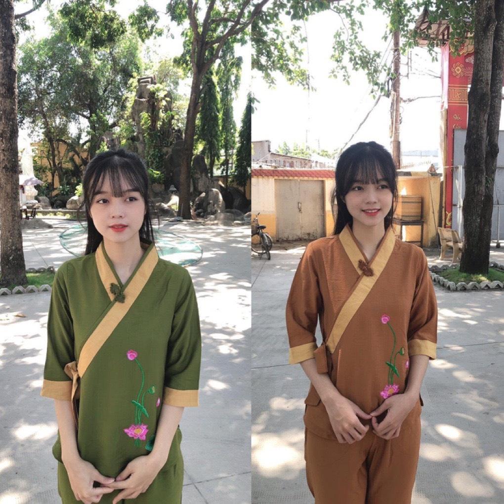 ĐỒ LAM ĐI CHÙA Set Đồ Lam Đi Chùa Cao Cấp Sen Vải Tơ