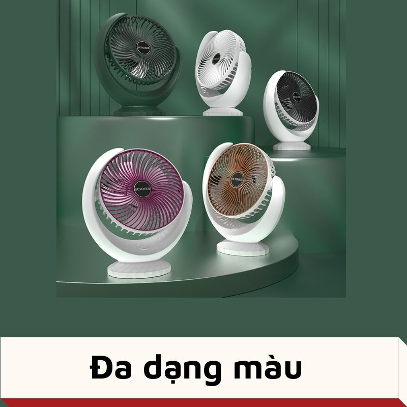 Quạt Mini Để Bàn Sạc Pin - Quạt Tích Điện Loại Lớn SUMMER Desktop Fan, Quạt Điện 3 Tốc Độ Gió, Tích Hợp Chế Độ Gập Thông Minh Sử Dụng 6-8 Tiếng