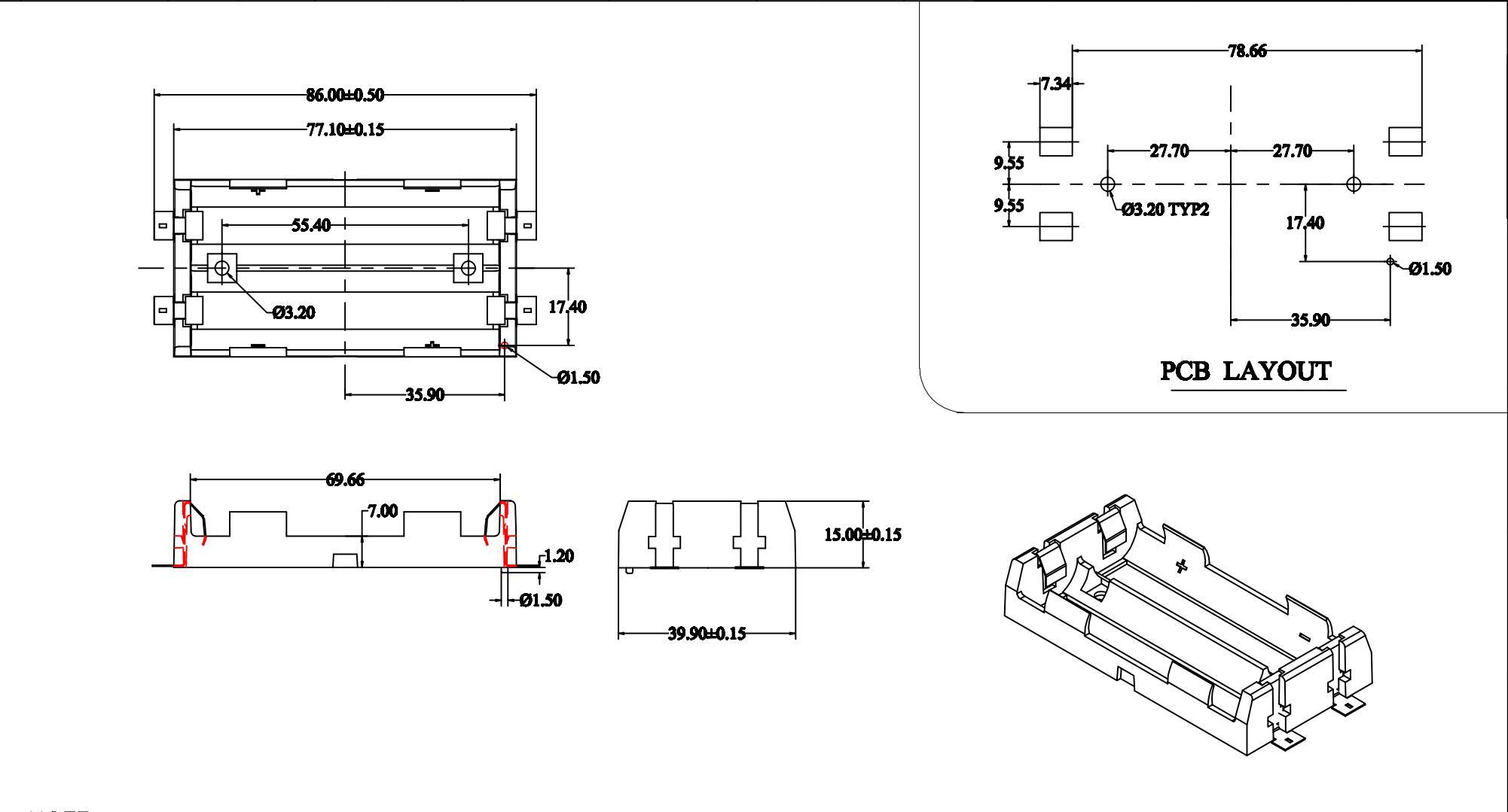 1x2x4x 18650 Giá đỡ pin SMT Hộp đựng pin 18650 SMD Hộp đựng Hộp đựng Công suất ngân hàng có chân bằng đồng Có thể sạc lại SMT Màu sắc: 1-18650