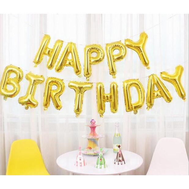 Bộ 13 bong bóng chữ HAPPY BIRTHDAY nhôm kiếng bạc nhiều màu