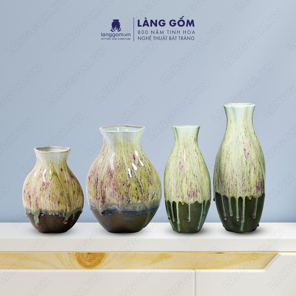 Bình hoa, lọ hoa Gốm sứ Bát Tràng cao cấp Men chảy dáng xoắn lượn to dùng làm quà tặng, trang trí - Làng Gốm Bát Tràng