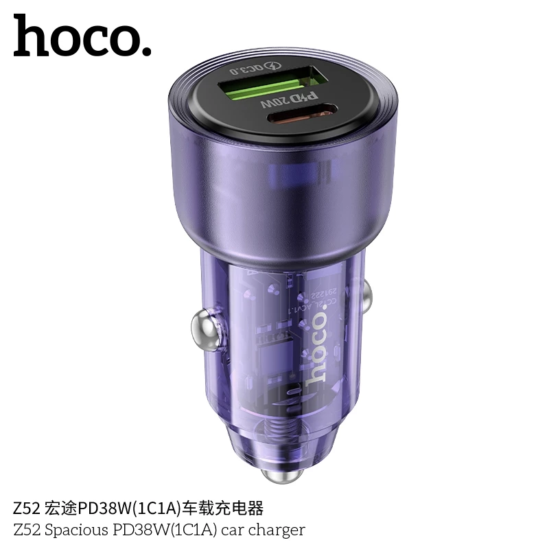 Tẩu sạc 20W (Type C + USB) Hoco Z52 sạc nhanh cho điện thoại Samsung/ iP/ Xiaomi _  Hàng chính hãng