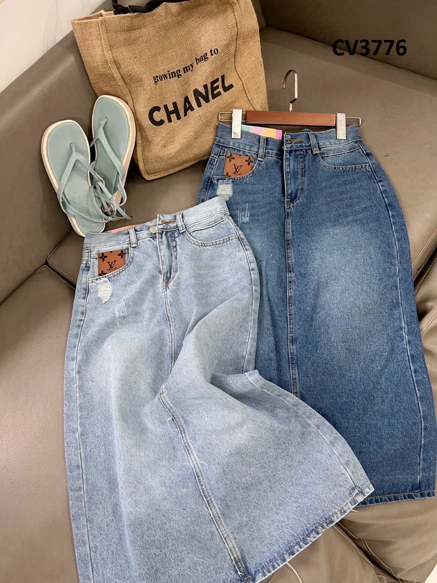 Chân Váy Jeans Dáng Dài Xẻ Bên CV3775