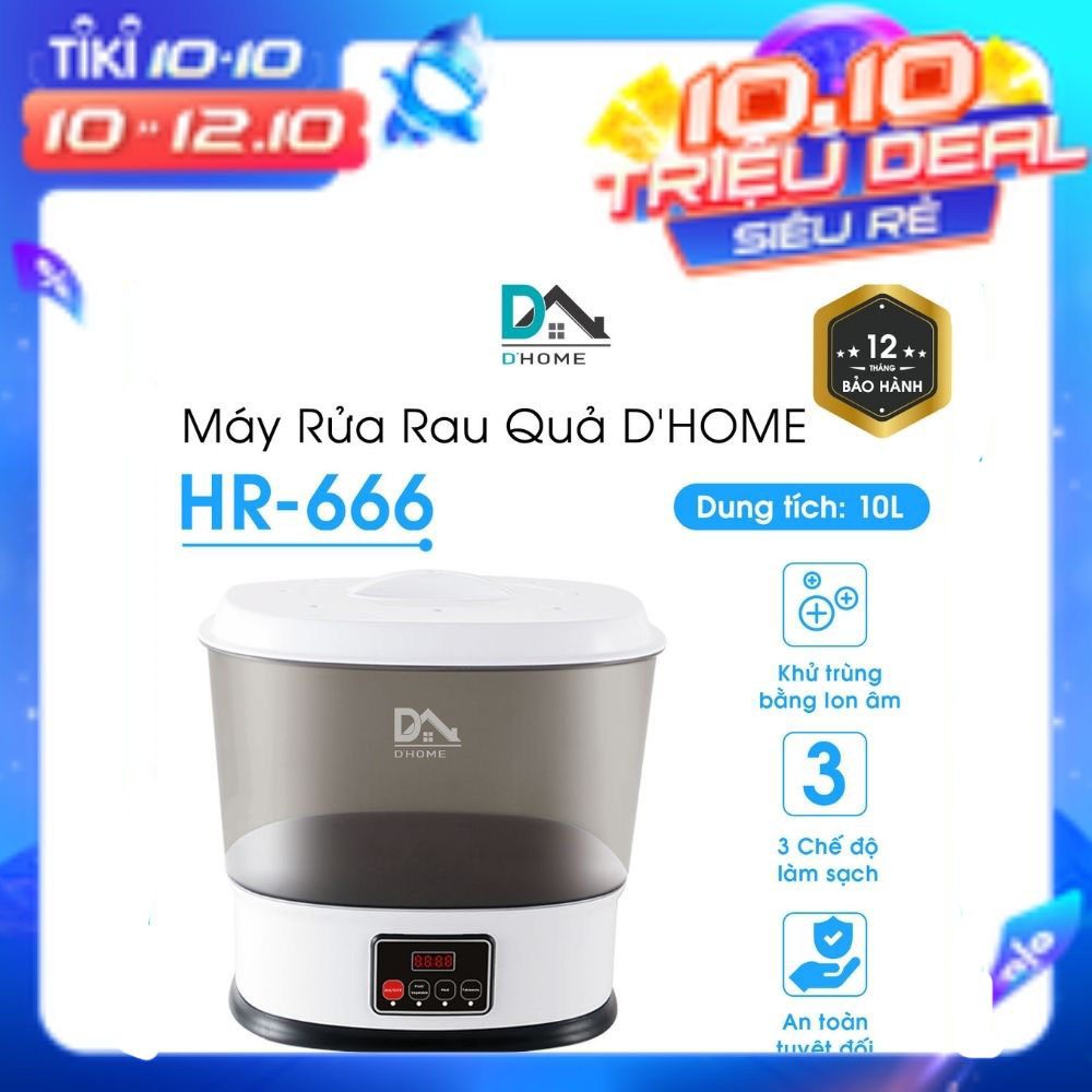 [ NEW 2021 ] Máy Rửa Rau Củ HR-666 - Khử Trùng Thực Phẩm Rau Củ Quả, Các Loại Thịt, Thủy Hải Sản Bằng Sục Ozone 10L - HÀNG CHÍNH HÃNG