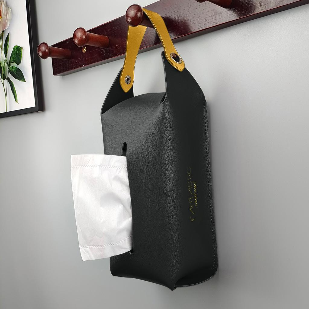 Tissue Box Cover Leather Countertop Organizer Hanging Toilet Paper Case Black