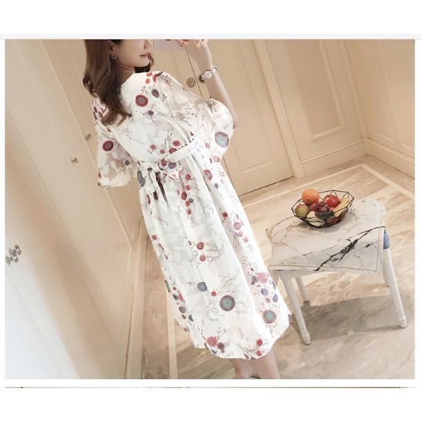 ĐẦM BẦU VÁY BẦU CÔNG SỞ VOAN LỤA HOA HỒNG