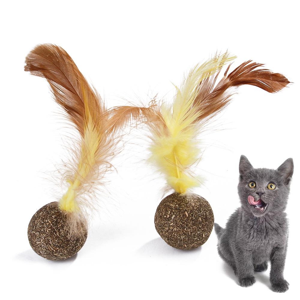 Đồ Chơi Bóng Lông Vũ Có Cỏ Catnip Làm Sạch Răng Cho Mèo