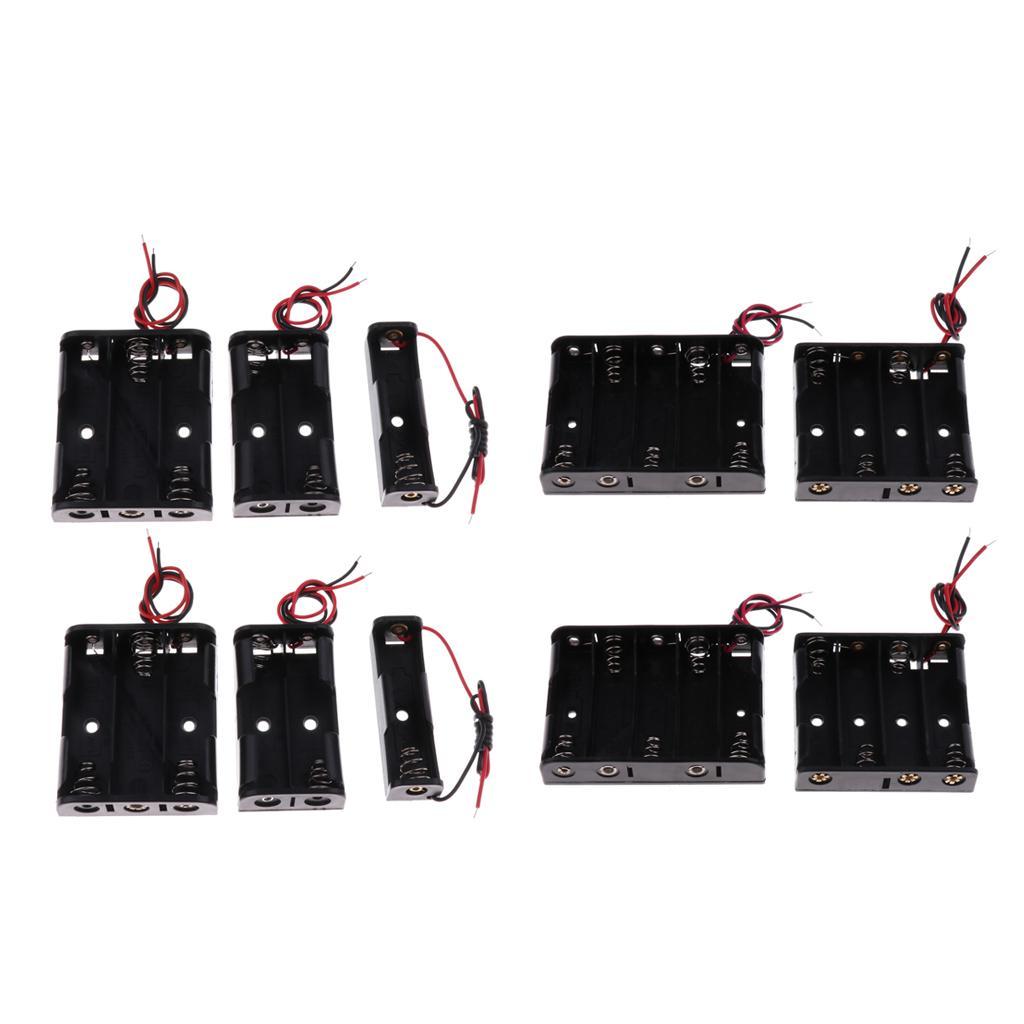 10x Plastic Battery Holder Box Storage Case Set with Wire for AA Battery