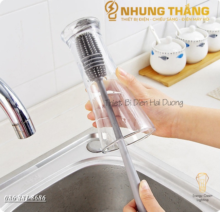 Cọ Vệ Sinh Bình Nước Bằng Silicone - Có Tay Cầm Dài Xoay 360 Độ Đa Năng Tiện Dụng - Có Video