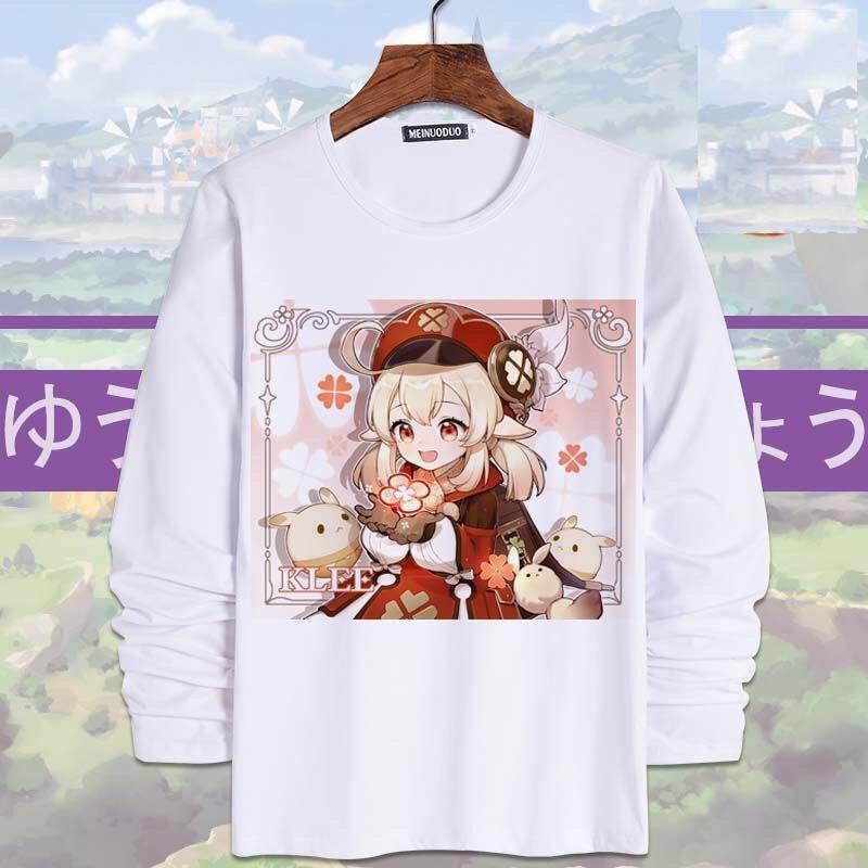 Anime Game Genshin Tác Động Áo Thun Dài Tay Hổ Phách Diluc Klee Nam Quần Áo Unisex Người Lớn Trẻ Em Áo Sơ Mi Mùa Xuân, Mùa Thu Trang Phục