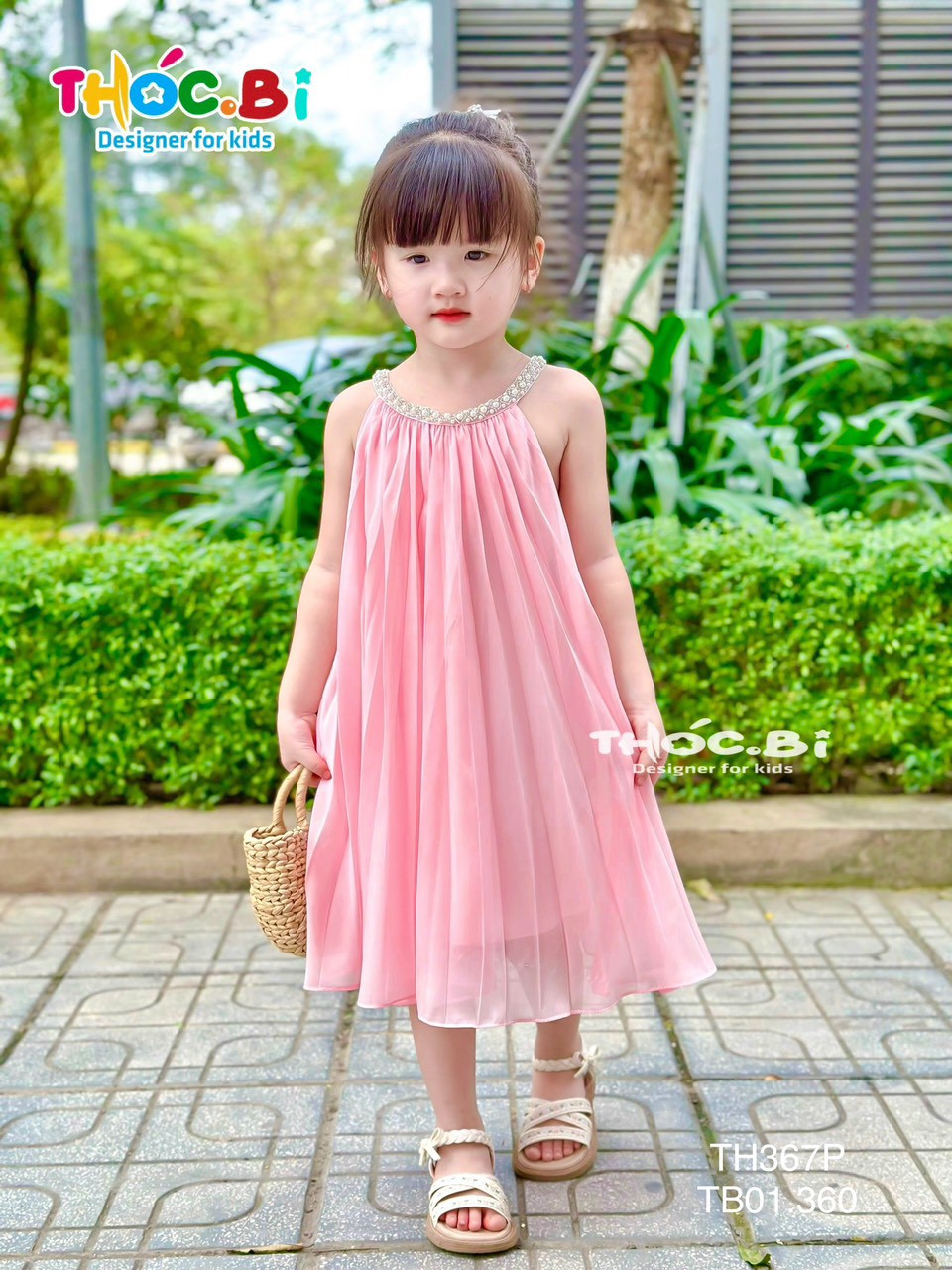 Váy 2 dây cho bé gái 2-11 tuổi cổ cách điệu đính hạt hàng thiết kế vải tơ nhẹ thoáng mát đáng yêu