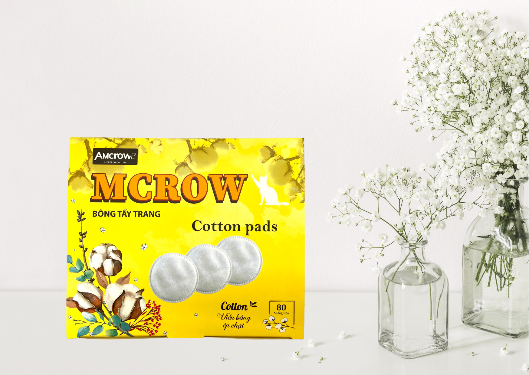 Bông tẩy trang tròn ép viền hộp 80 miếng MCROW