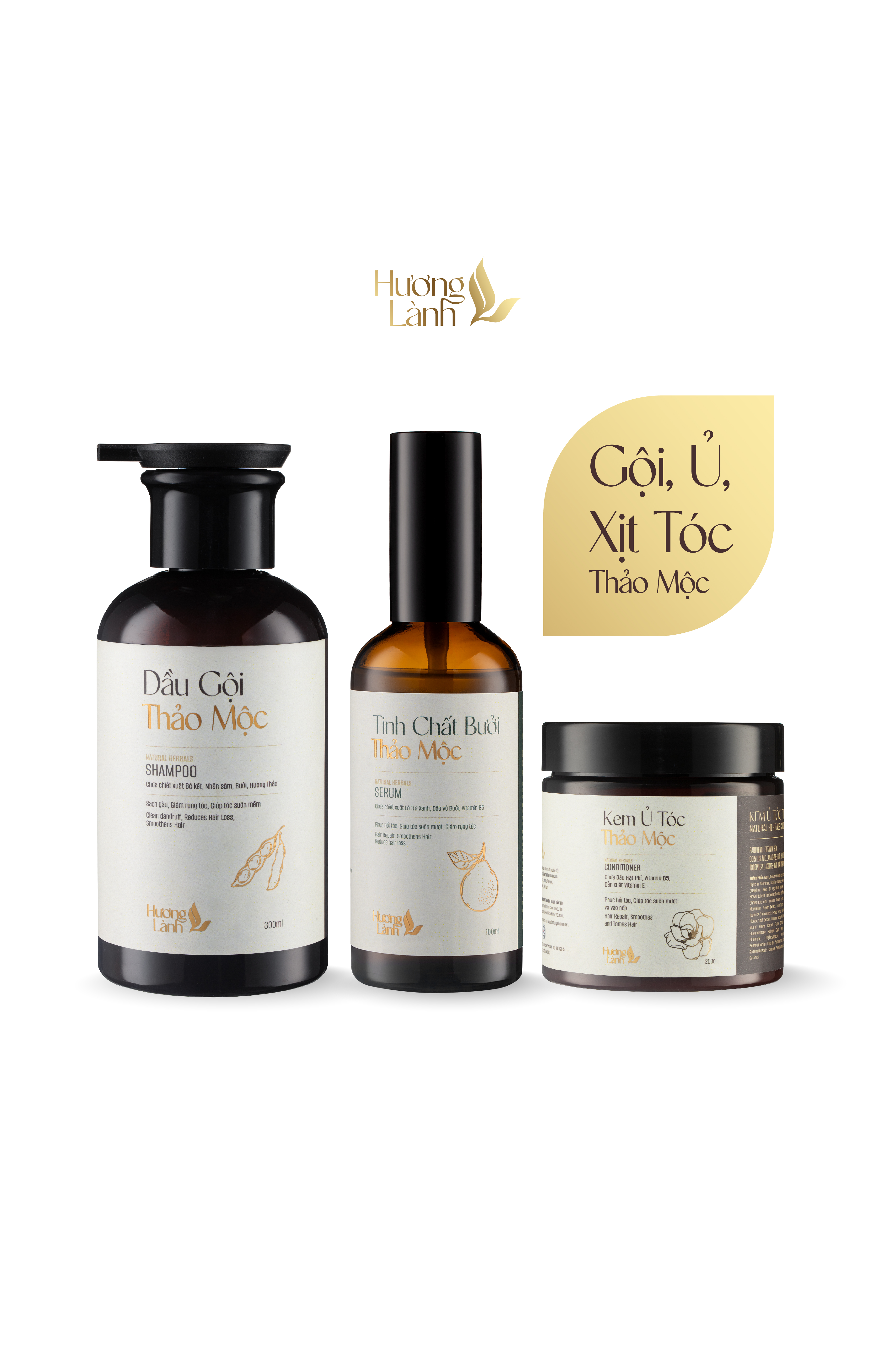 COMBO DẦU GỘI thảo mộc + KEM Ủ TÓC thảo mộc + TINH CHẤT BƯỞI THẢO MỘC HƯƠNG LÀNH