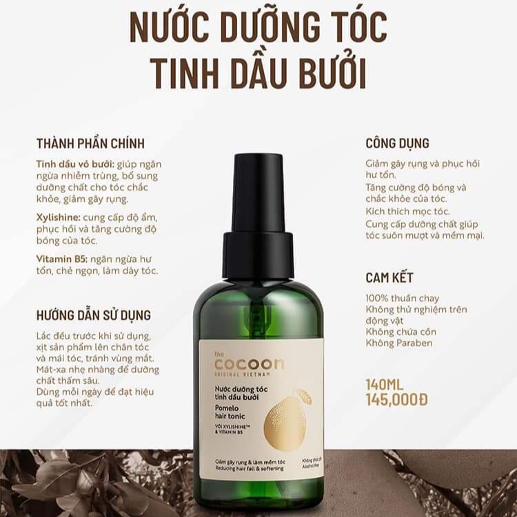 Nước xịt dưỡng tóc tinh dầu bưởi Cocoon giảm gãy rụng và mềm mượt 140ml - Thanh Mộc Hương Hà Tĩnh