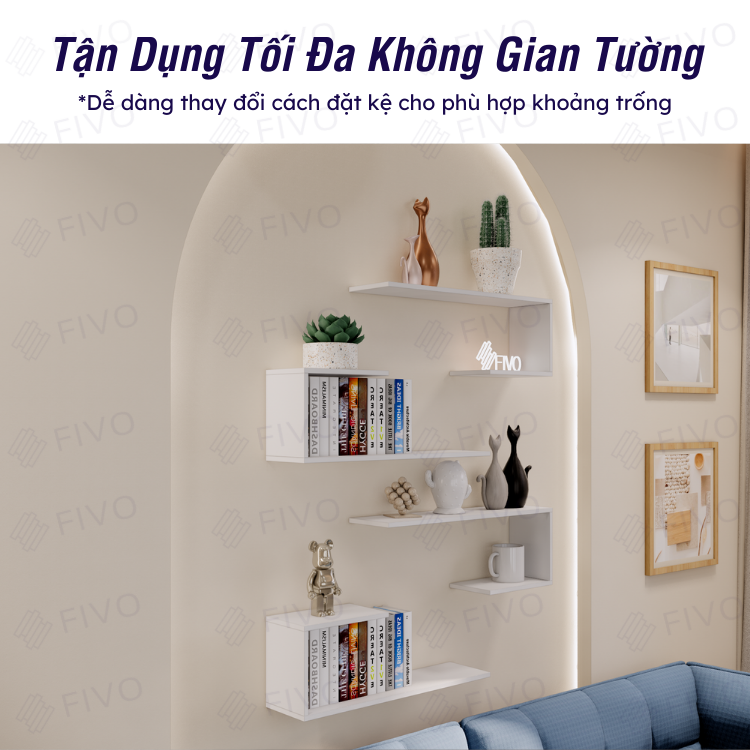 Combo 2 Kệ Gỗ Treo Tường Chữ J FIVO FB42 Thiết Kế Âm Tường, Đa Dạng Cách Trang Trí, Chịu Lực Tốt - Giá Rẻ