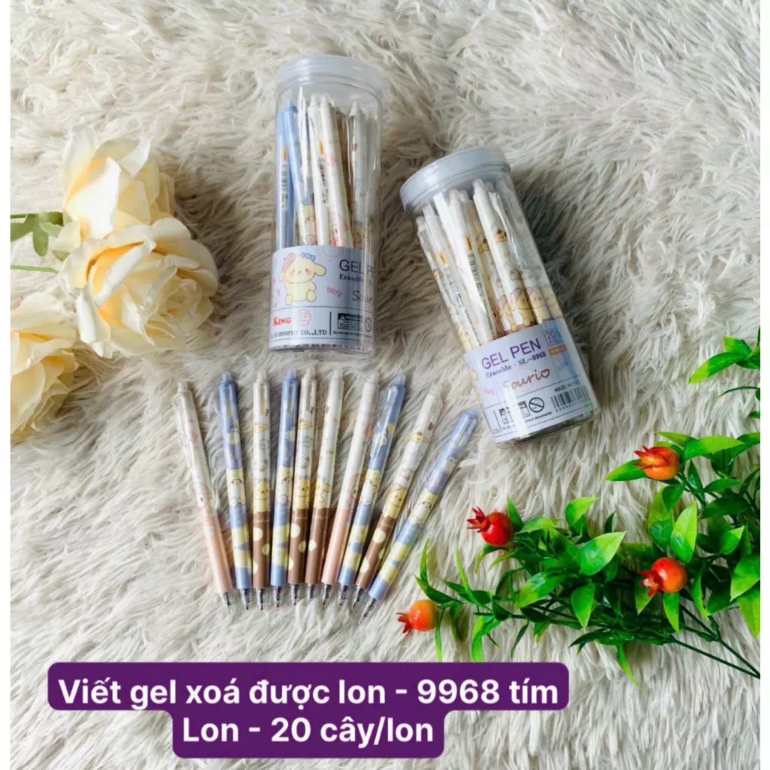 Lon 20 Cây Bút Gel Bấm Tẩy Xoá Được Chất Lượng Tốt Ngòi 0.5mm (Mực Xanh/Tím)