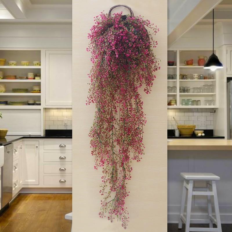 Chùm dây hoa treo tường trang trí nhà cửa, dây hoa giả dài 85cm