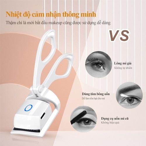 Máy Uốn Mi Điện Cao Cấp Uốn Cong Lông Mi Tự Nhiên Định Hình Lâu Dài Bằng Nhiệt Tích Hợp Cổng Sạc USB Tiện Dụng