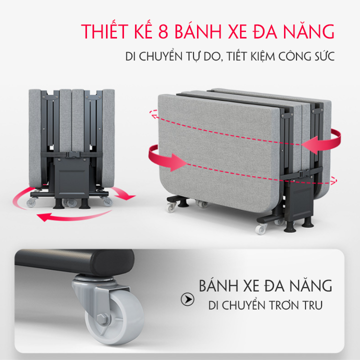 Giường Xếp Gấp Gọn Ngủ Trưa, Giường Ngủ Gấp Gọn Văn Phòng Có Bánh Xe, Giường Ngủ Thư Giãn Cao Cấp