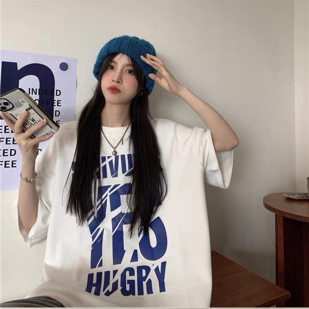 Áo thun tay lỡ form rộng in họa tiết chữ YES HUGRY - phông ulzzang unisex nam nữ đều mặc được