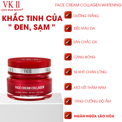 Kem dưỡng trắng, tái tạo và trẻ hóa da VK-II Love Skin White Face Cream Collagen 20g