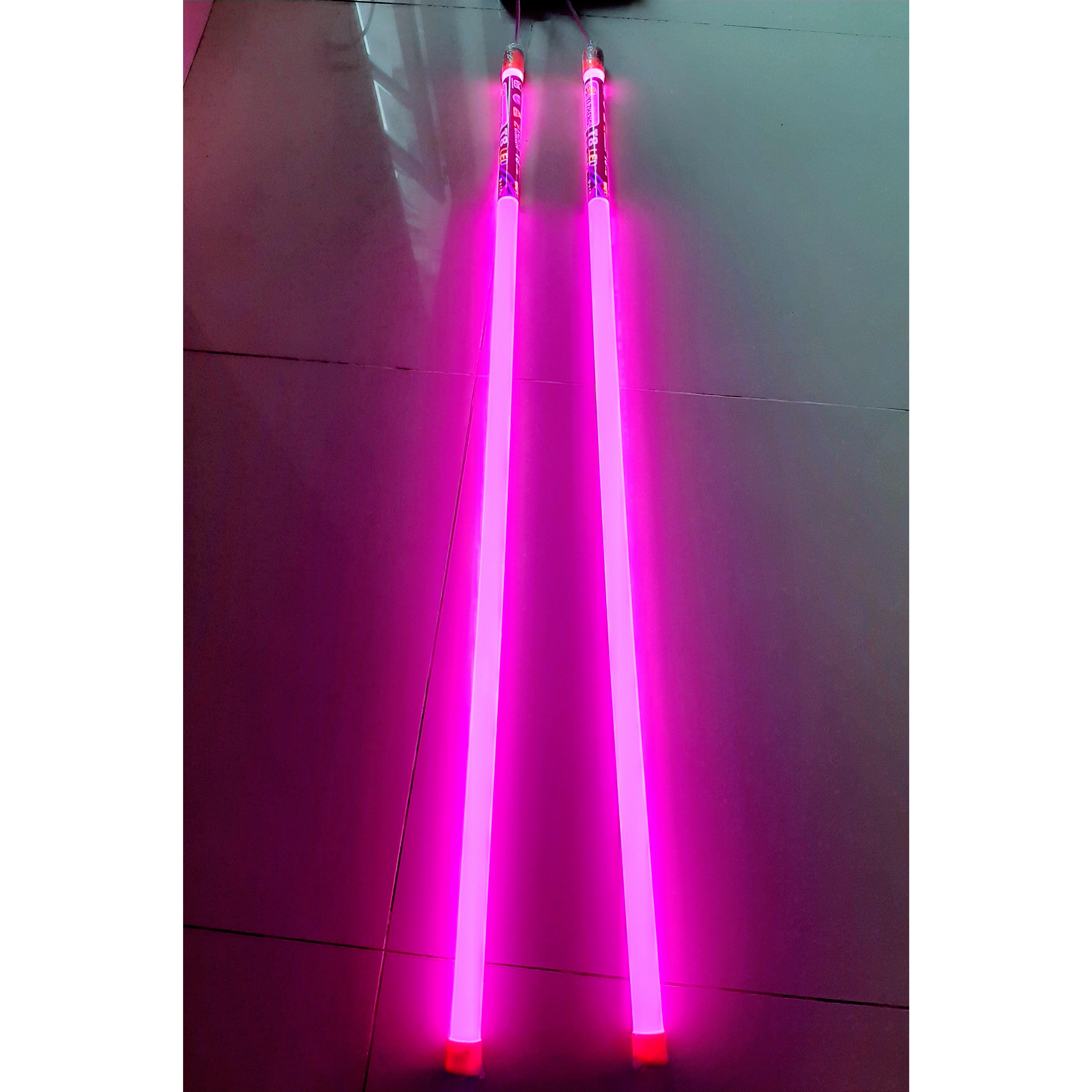 Bộ 2 bóng đèn led tuýp 1m2 màu hồng T8 18W trang trí chống nước, có sẵn phích cắm
