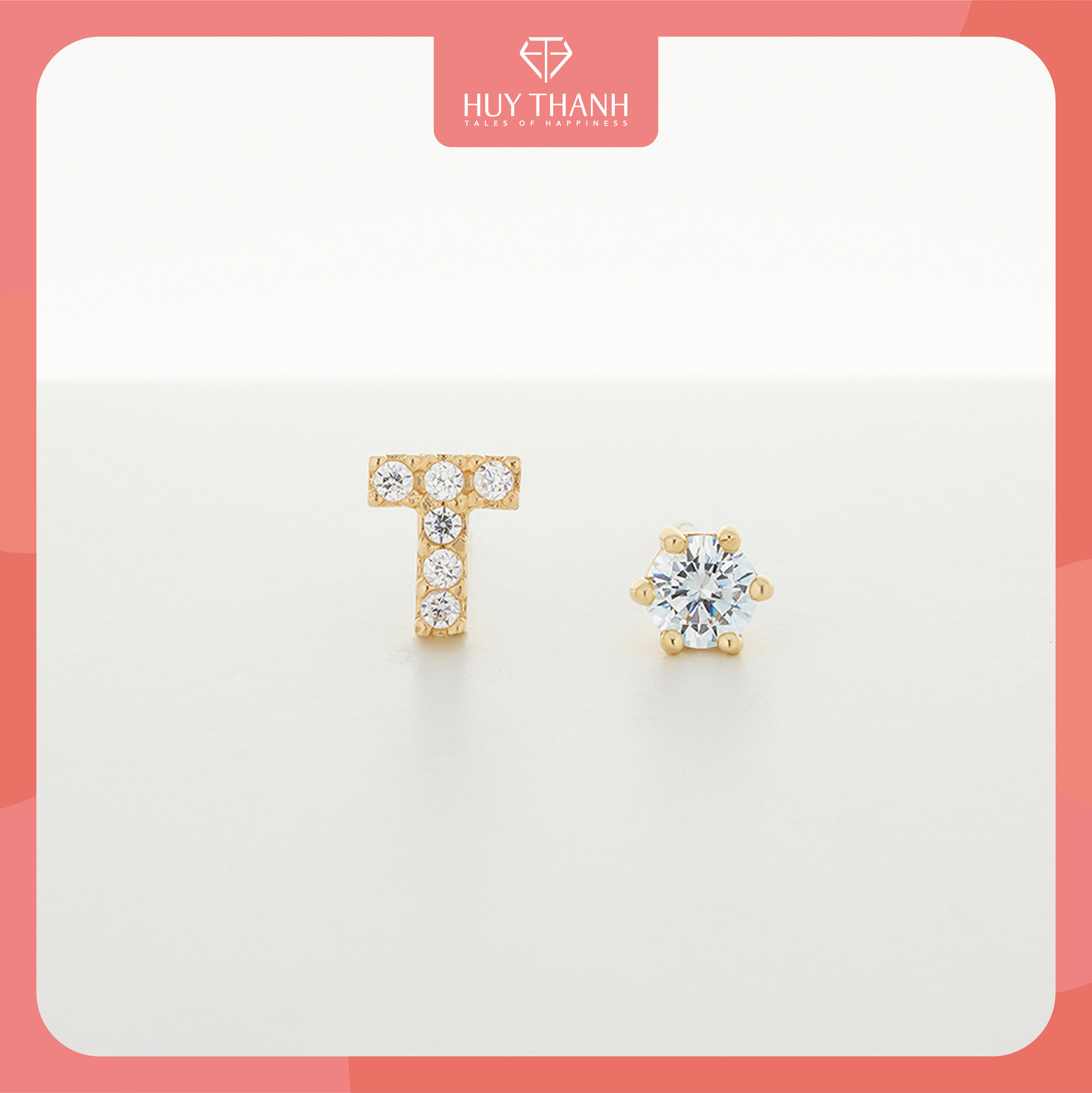 Bông Tai Nữ Chữ T Vàng Tây 14K BTAM116 Huy Thanh Jewelry