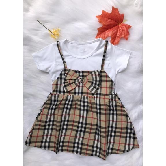 váy bé gái LINA KISDđầm trẻ em thiết kế áo thun phối yếm dáng xoè