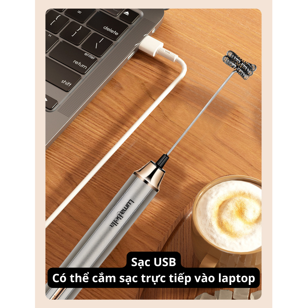 Máy đánh bọt cầm tay KHÔNG DÂY LB-02018 đa năng 2in 1, đánh trứng, tạo bọt, có sạc USB tiện lợi - DELIYA - HÀNG CHÍNH HÃNG