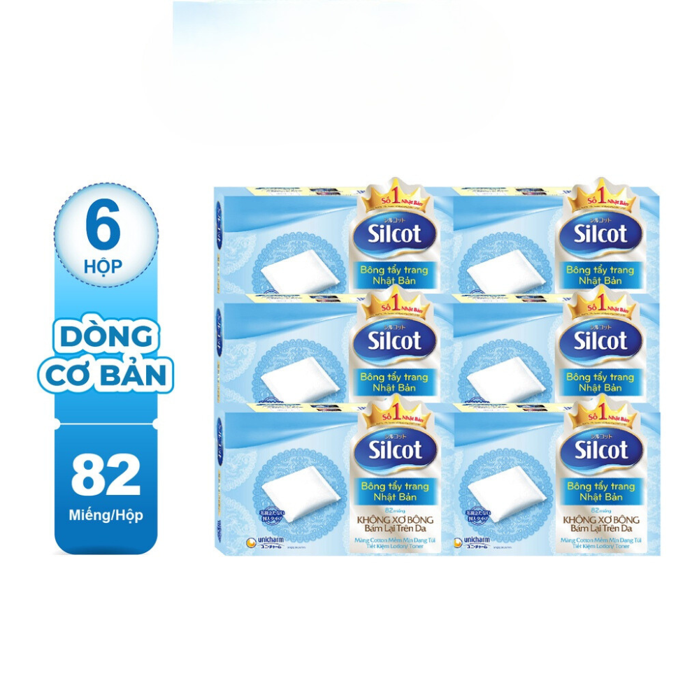 Combo 6 Hộp Silcot Bông Trang Điểm (bông tẩy trang) Nhật Bản (82 Miếng/Hộp)