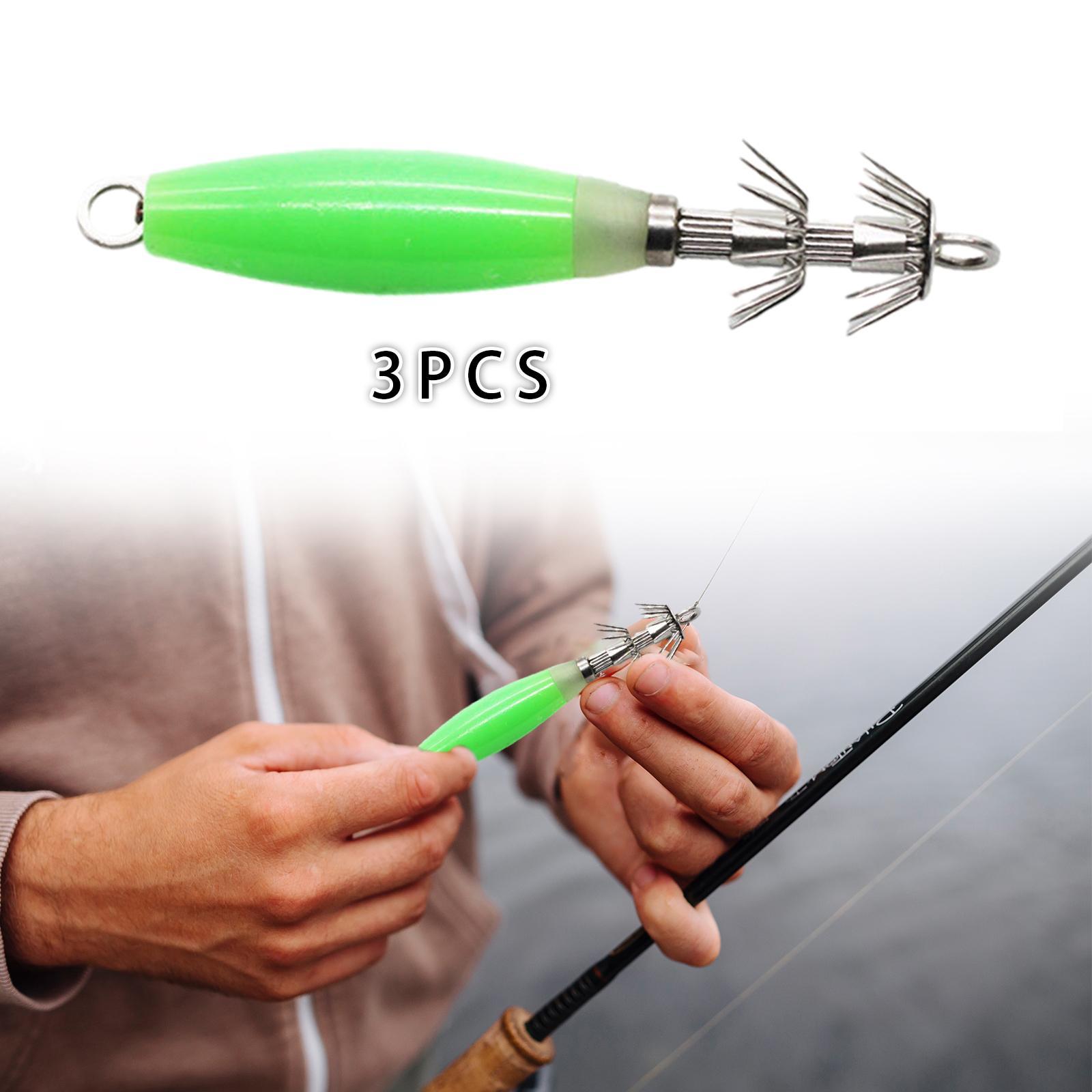 3x Luminous Squid Jig Hooks Artificial Fishing Lures Metal Hook Squid Lures