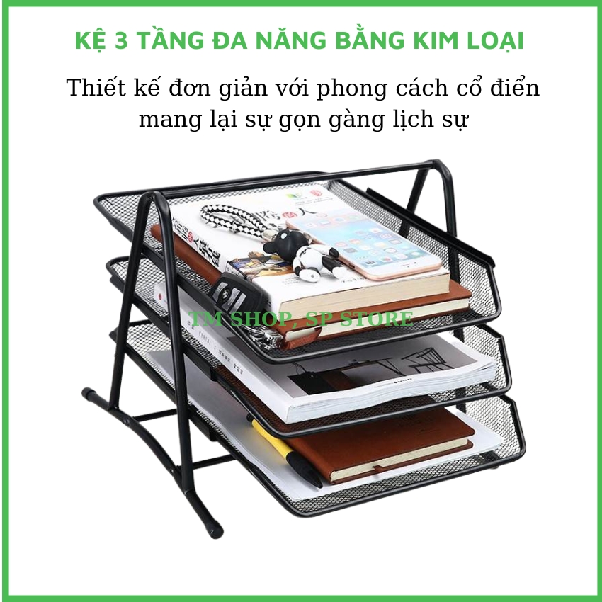 Dụng cụ văn phòng, giá để hồ sơ tài liệu, kệ sách vở đa năng khung kim loại chắc chắn MẪU MỚI K3T - 3 TẦNG
