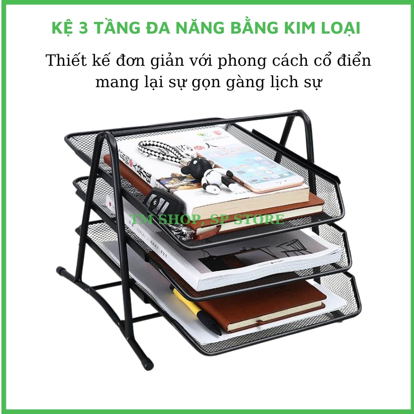 Dụng cụ văn phòng, giá để hồ sơ tài liệu, kệ sách vở đa năng khung kim loại chắc chắn MẪU MỚI K3T - 3 TẦNG