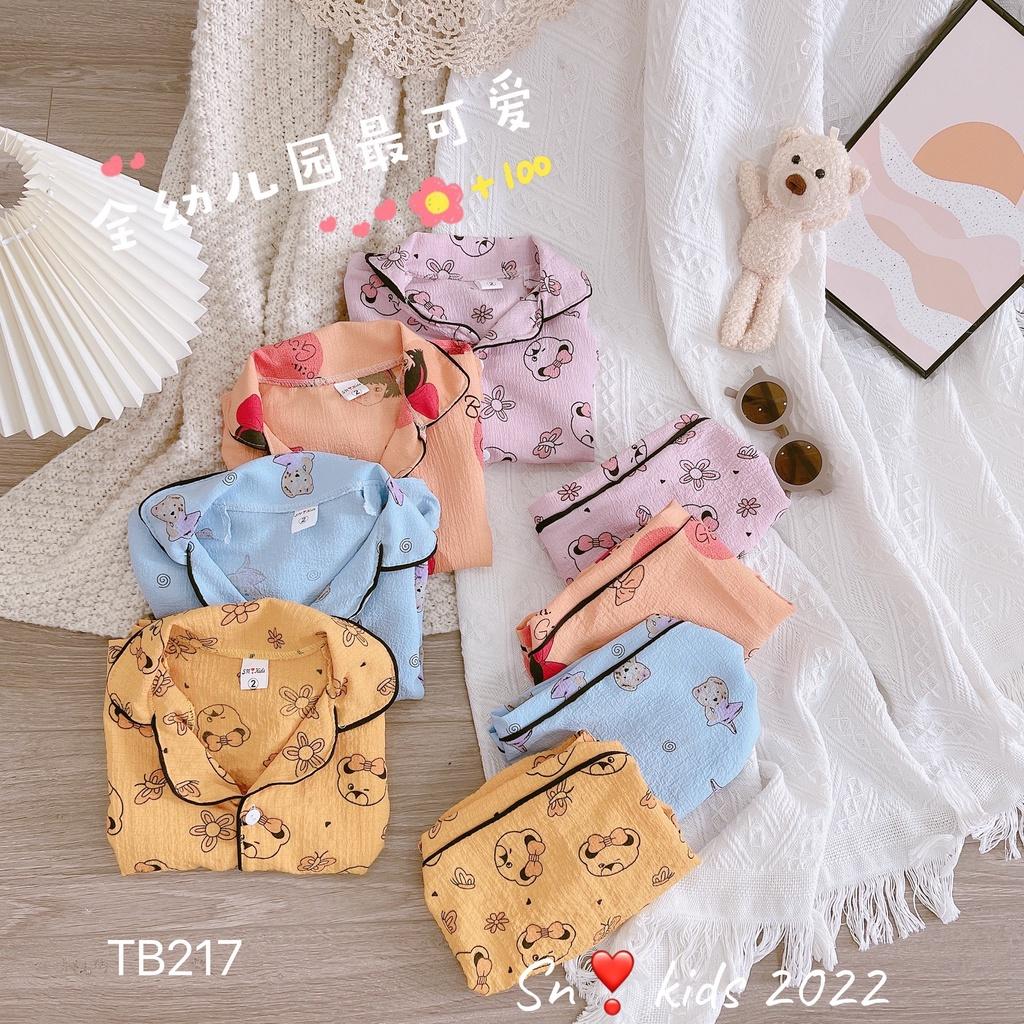 Bộ pyjama cộc tay cho bé gái vải đũi xốp thoáng mát, mềm mại, nhiều màu sắc và họa tiết size từ 10 đến 20 kg