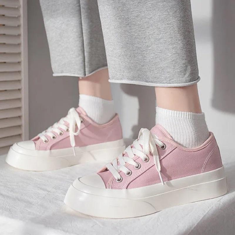 Giày Thể Thao Nam Nữ Sneaker Màu Đen Xanh Trắng Hồng Basic Độn Đế Chất Vải Phong Cách Ulzzang Hàn Quốc Đủ Size Loại 1