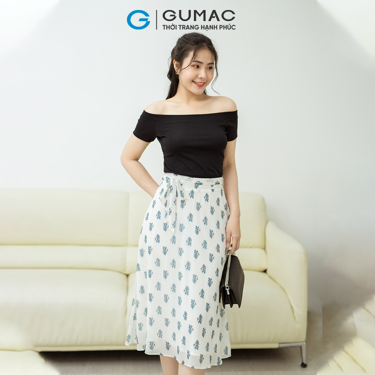Chân váy phối thắt lưng GUMAC VD08006