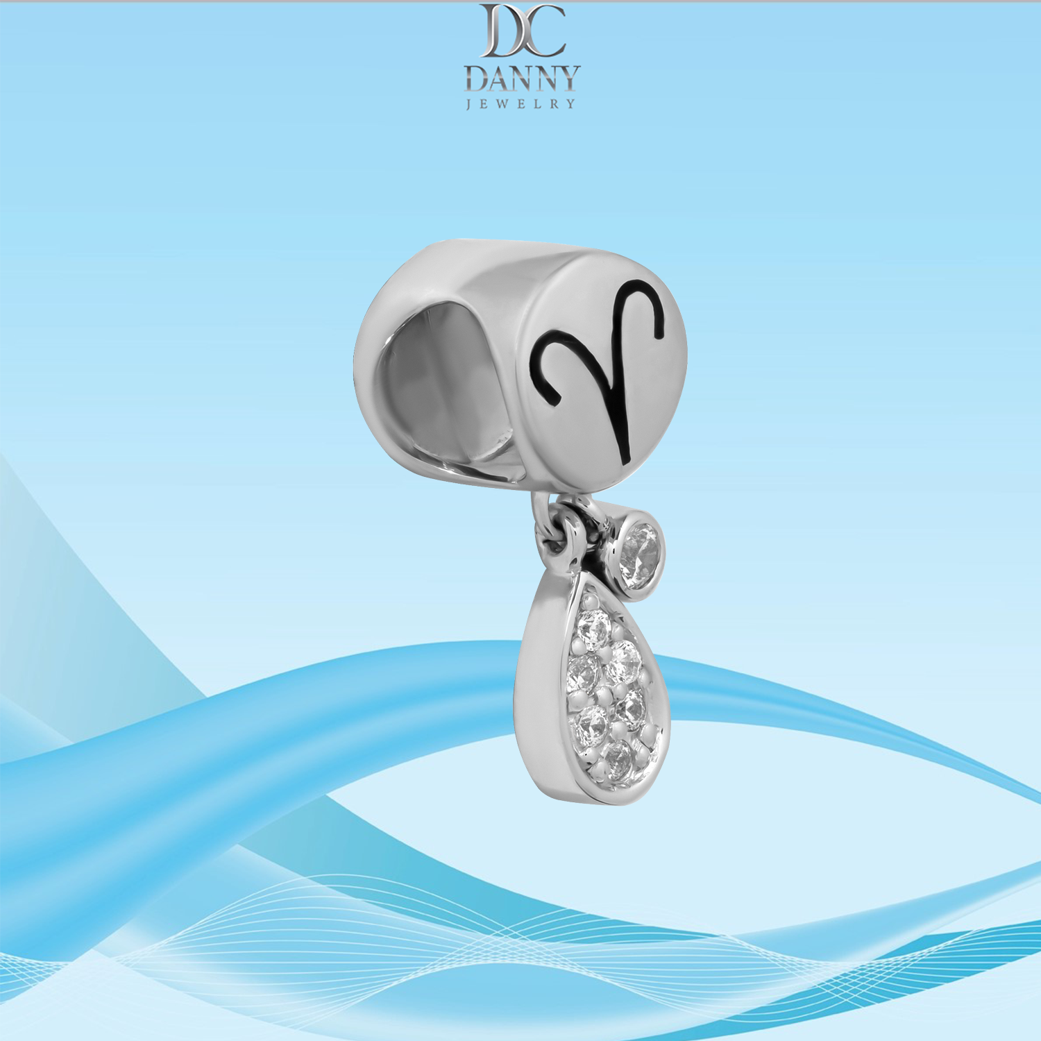 Charm Danny Jewelry Bạc 925 Xi Rhodium Cung Hoàng Đạo & Phụ Kiện Hình Giọt Nước Đính Đá CZ PK014S