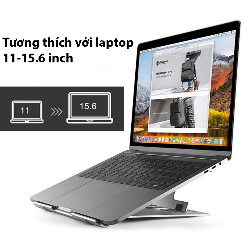 Đế Tản Nhiệt Cơ Động TOMTOC (USA) Alumium Foldable dành cho iPad/Macbook &amp; Another Tablet/Laptop 11-15.6 inch - Hàng chính hãng