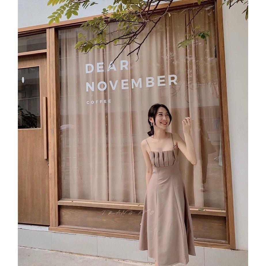 Đầm xòe 2 dây xếp ly ngực xinh lung linh