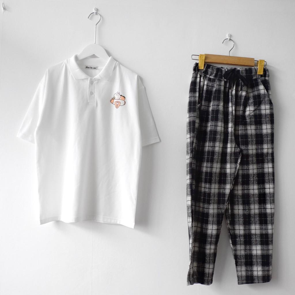 Polo áo thun có cổ tay lỡ THỎ MÁY BAY form rộng ulzzang thu đông freesize UNISEX