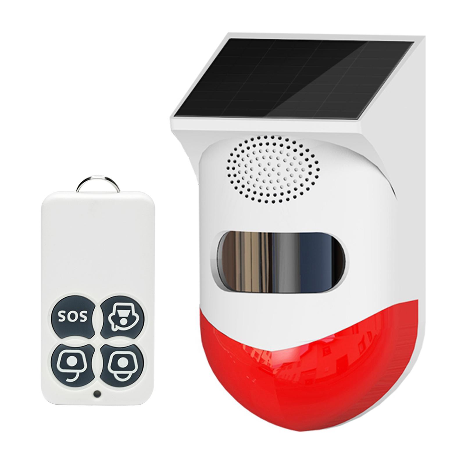 Solar Alarm,Motion Detector with Remote Controller 120db Sound Security Siren IP67 Waterproof for Home, Farm,Barn,Villa,Yard.