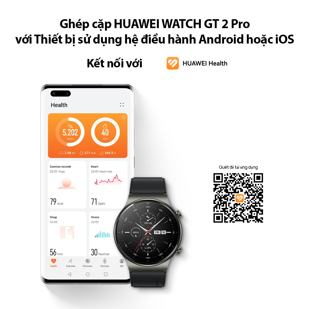 Đồng Hồ Thông Minh HUAWEI WATCH GT 2 Pro | Pin Liên Tục 2 Tuần | Sạc Không Dây | HUAWEI Share Onehop | Hơn 100 Chế Độ Tập Luyện | Hơn 200 Mặt Đồng Hồ Khác Nhau | Mặt Đồng Hồ Sapphire | Hàng Chính Hãng - Xám