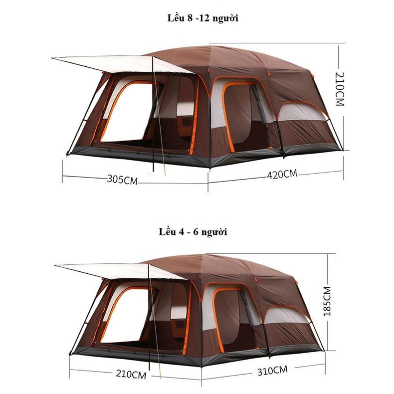 Lều cắm trại, dã ngoại du lịch nhiều phòng ngủ không gian lớn chống nước chống gió cho cả gia đình từ 4 -12 người